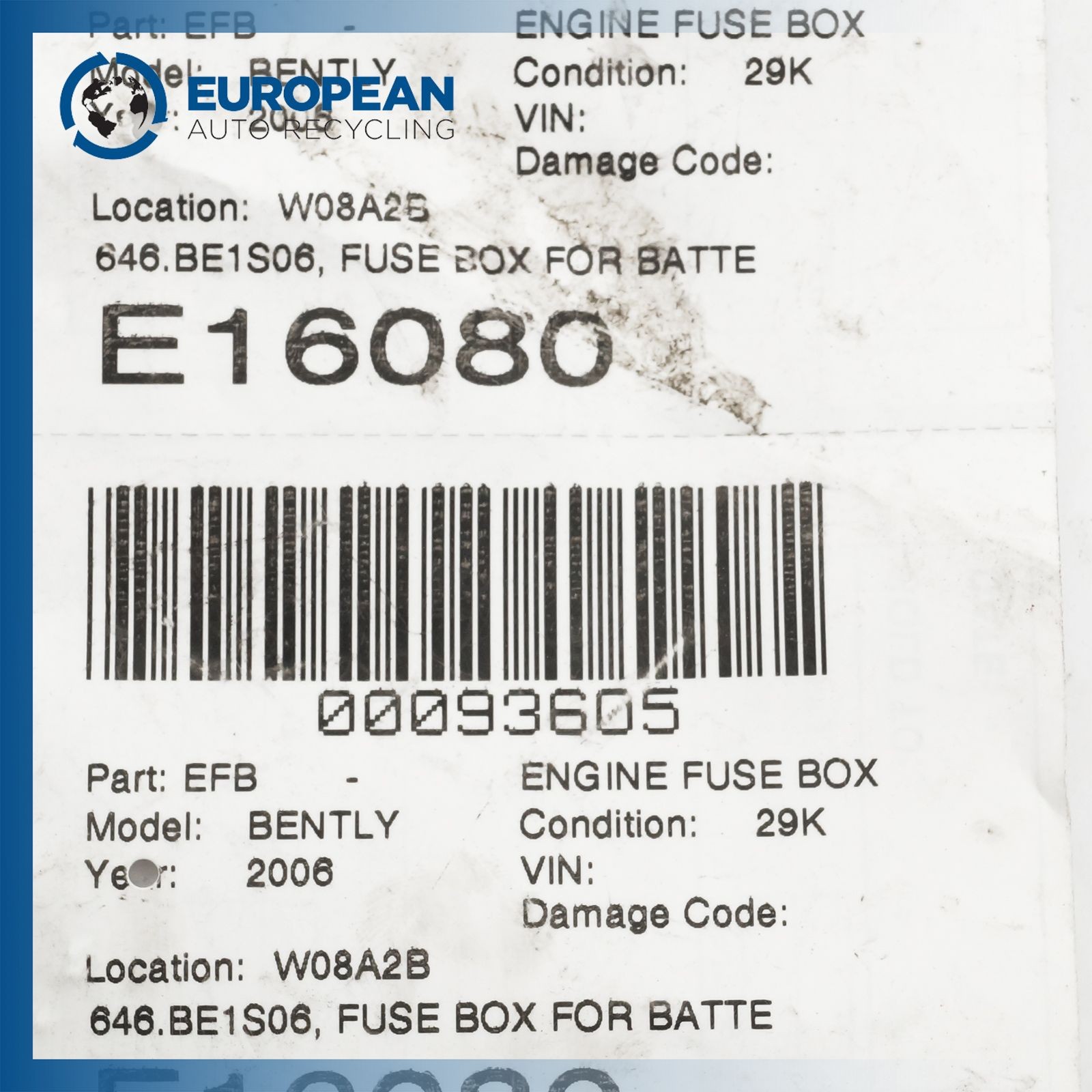 Bentley Continental GT 2003-2012 Fuse box P/N 3W0937595
