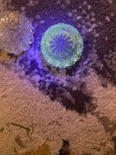 Set of Two Vintage Vaseline Glass Salt Cellars Green Uranium Glass