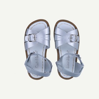 Sandali acqua salata bambina argento pelle punta aperta taglia UK 8
