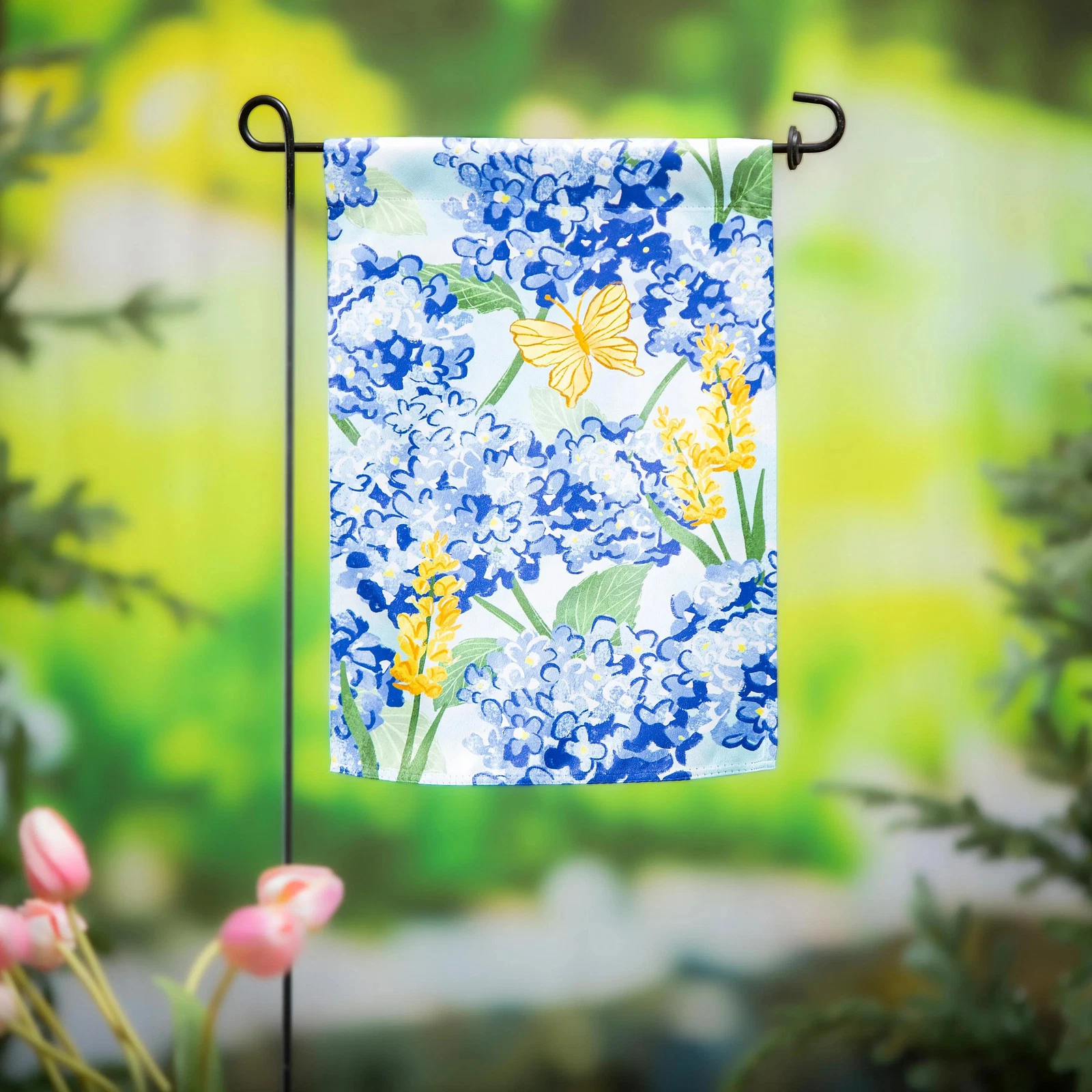 Coastal Citrus Hydrangeas and Butterflies Suede House Flag