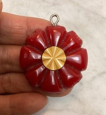 Vintage Bakelite Red Yellow Pendant Rare