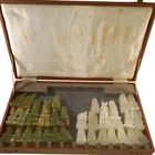 Aztec Style Onyx Chess Set Hand Carved Green White Stone Vintage Box