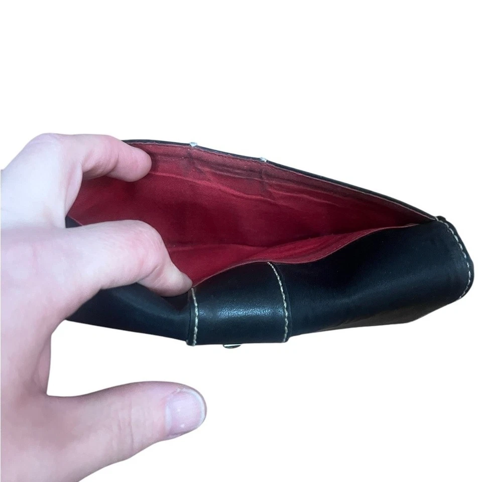 Cartera Retro Tommy Hilfiger Doble Solapa Negra Roja Cierre a Presión Clásica Preppy Foto 3 de 4