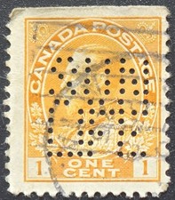 Canada - 1928 Scott #105 - 1c King George V -  SUN LIFE  PERFIN - Stamp