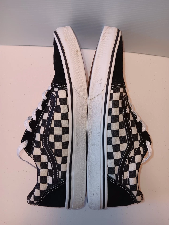 Vans Juvenil Talla 7 Old Skool Zapatos a Cuadros Blanco y Negro Con Cordones Gamuza y Lona Foto 3 de 4