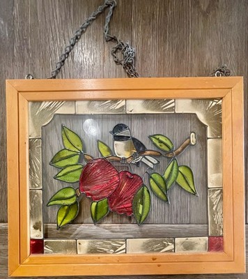 Open Windows Salida Colorado Stained Glass Wooden Framed perched bird Country
