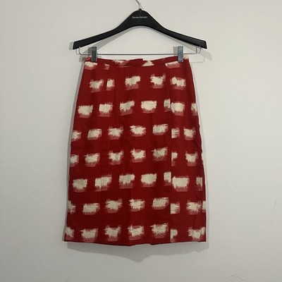 Anthropologie Corey Lynn Calter Ackee Pencil Skirt Red White Linen Blend Size 2