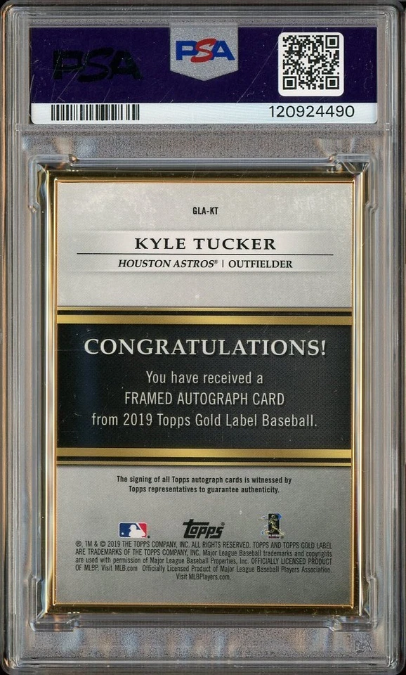 Auction #1 2019 Topps Gold Label Framed Autograph Kyle Tucker RC AUTO PSA 9 - Image 2 of 2