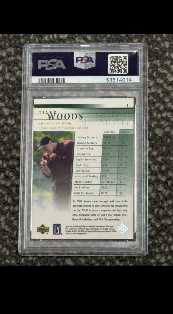 TIGER WOODS 2001 Upper Deck Golf #1 RC Rookie Card - PSA 10 GEM MINT - *IN HAND* view 2