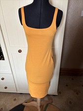 ZARA Ladies Knee Length Stretch Dress Size M Tangerine Orange Sleeveless Slit