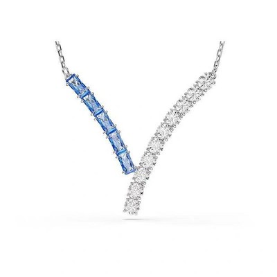 Swarovski Elements Matrix V Necklace - Blue & White Crystal V-Shaped Chain