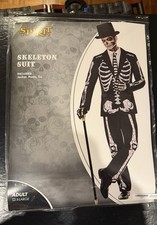 Halloween Skeleton Suit Costume. Size- XL. Jacket, Pants  Tie. New In Package