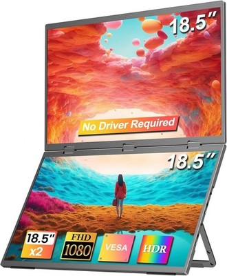18,5'' Dual Portable Folding FHD IPS Monitor Screen Extender For Laptop mit VESA