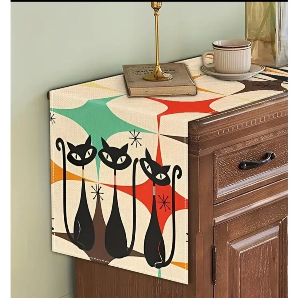 Moder Atom MCM Atomic Cats Table Runner 13