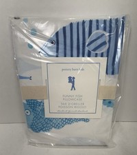 Pottery Barn Kids Blue And White Funny Fish Pillowcase 100% Cotton