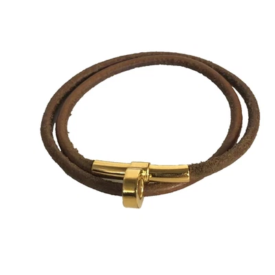 Bracelet HERMES Tournis Bracelet Logo Plaque Or Accessoire Cuir Marron - Photo 1/4