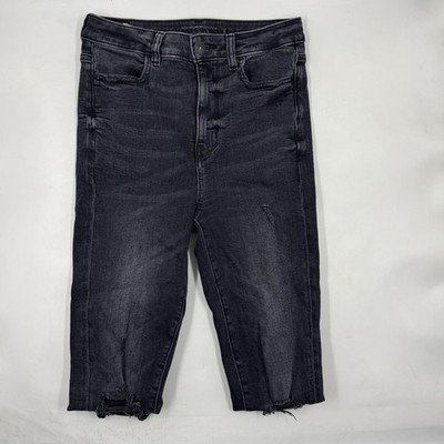 American Eagle Outfitters Jeans Womens 4 Black Cropped Charcoal Wash Distressed