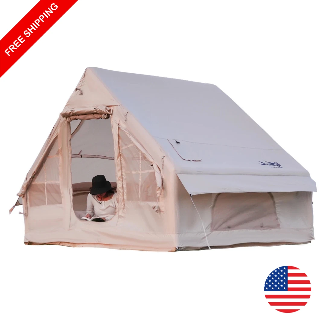 Inflatable Camping Tent 6-8 Person Air Column Double Door w/ Pump & Stakes