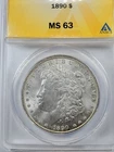 1890 P Morgan Silver Dollar ANACS MS63