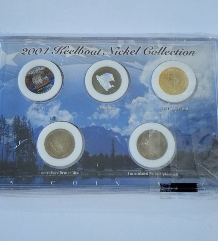 2004 Keelboat Nickel Westward Journey 5 Coin U.S. P/D Set Hologram Color 24K GP