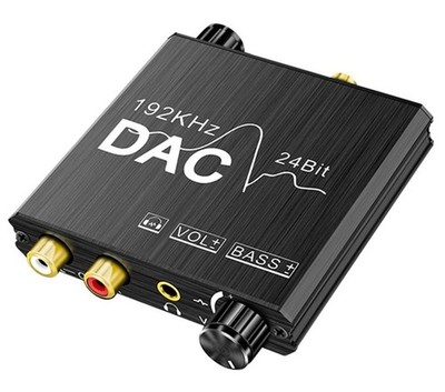 Digital To Analog DAC Converter  RCA L/R 3.5mm AUX Output  Volume Bass Control