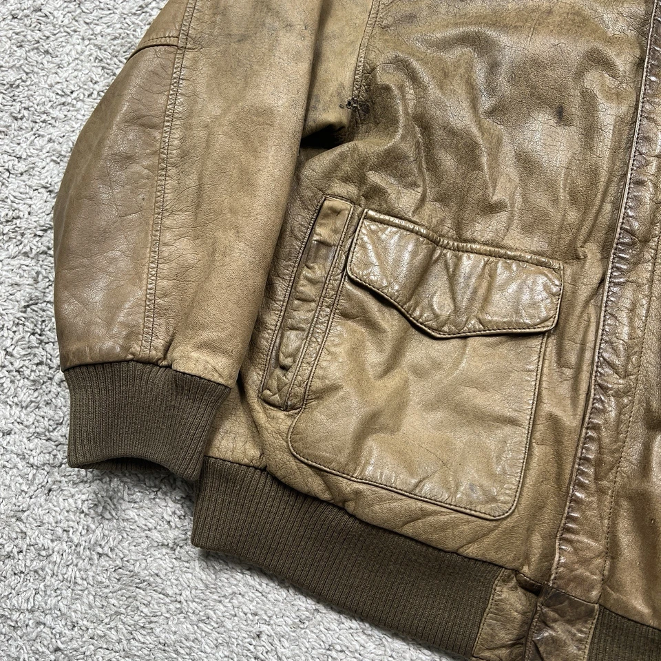 Винтажная мужская коричневая кожаная летная куртка-бомбер 90-х Nordstrom размер большой - Изображение 3 из 4