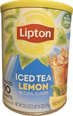 PACK OF 6 Lipton Lemon Iced Tea Mix, Caffeinated Makes 10 Quarts, 23.6 Oz Cans