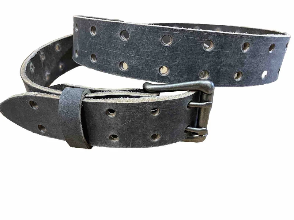 "Cinturón de cuero de dos puntas gris doble agujero hecho a mano de 1,5"" de ancho" Foto 3 de 4