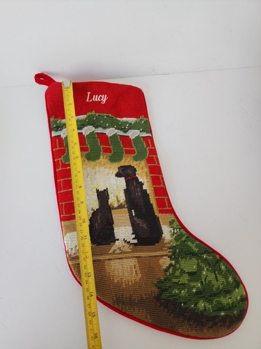 LANDS END - Nadelspitze Weihnachtsstrumpf HUND KATZE - Lucy Red Velour/Samt - Bild 9 von 11