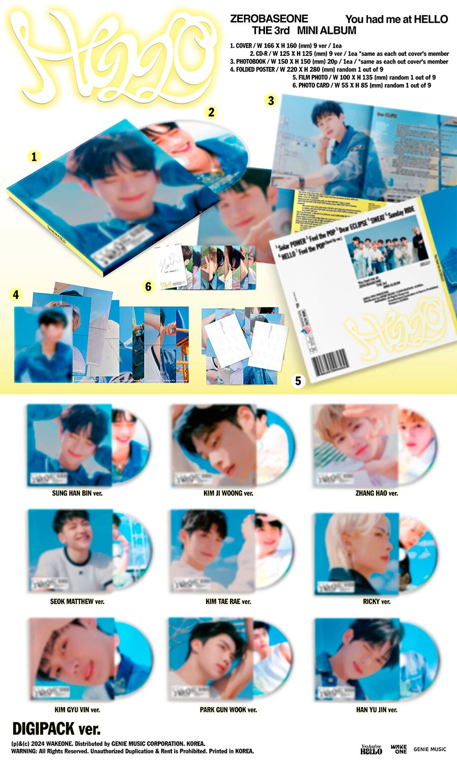 ZEROBASEONE YOU HAD ME AT HELLO 3rd Mini Album DIGIPACK/CD+