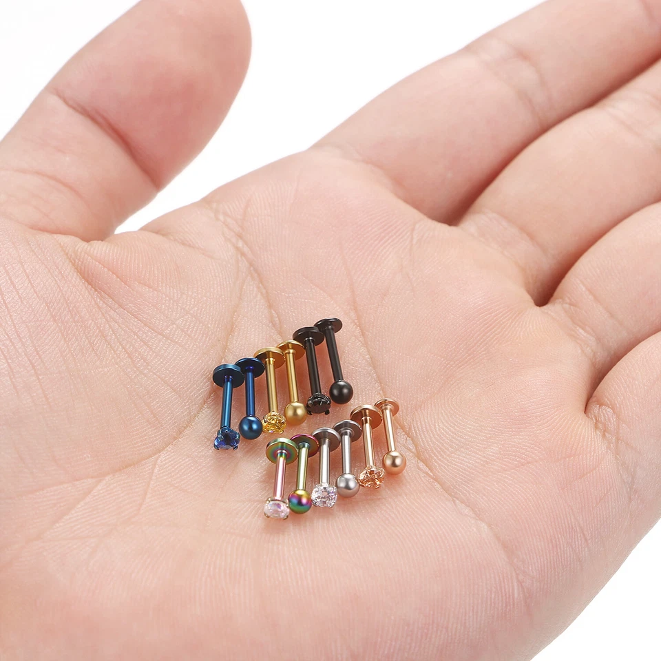 Piercing Labret Monroe Helix Tragus anillo labial circonita cúbica acero inoxidable 12 piezas 16 G Foto 4 de 4