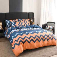 3 Pieces Comforter Set Retro Abstract Blue Orange Geometric Zig Zag Duvet Cover