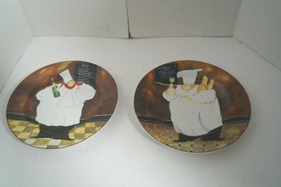 VINTAGE Sakura 8.25'' Plates AL DENTE (Four Chefs) by Jennifer Garant 2-Piece 