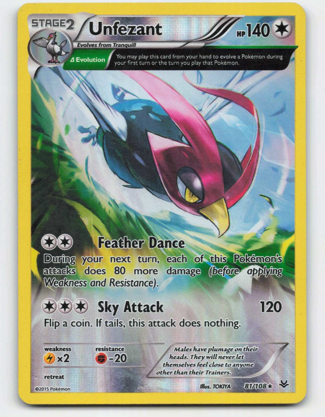2015 Pokemon, Roaring Skies, #81/108 Unfezant (Delta), Reverse Holo Rare