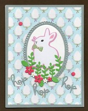 Bunny Rabbit Easter Card w/ Embellishments, Blank Inside, Hop Hop Hop, Eggs