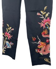 Johnny Was Size 2 Mina Worker Pant Black Cotton Floral Dragon Embroidered 198