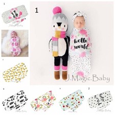 Newborn Baby Infant Cocoon Swaddle Sleeping Bag Sack Wrap Headband Set Photoprop