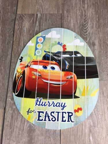 Lightening McQueen Cars Hurray For Easter Wood Egg Shaped Sign - 第 1/4 張圖片