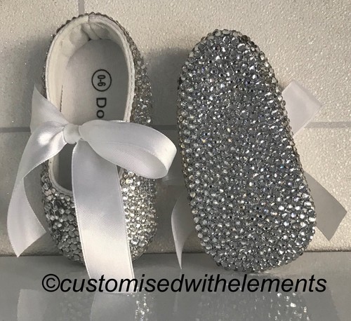 Baby Bling Crystal Strass Booties 6/12 Christening Gift Baby Shower SEE VIDEO - Picture 4 of 4