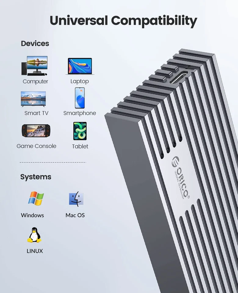 Orico M.2 NVMe SSD Drive Enclosure 40Gbps USB4 Case Type C USB 3.2 Thunderbolt 3 - Image 2 of 4