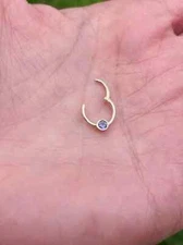 Lavender Sapphire Bazel Hinge Ring Septum Clicker Daith Helix Conch 14k Gold