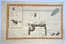 QUEEN CHARLOTTE ISLANDS 1774 VOYAGE OF COOK ANTIQUE SEA CHART 18TH CENTURY