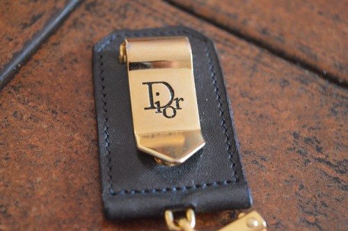 VINTAGE CHRISTIAN DIOR MONEY CLIP & HOOK KEY RING CHAIN LEATHER & METAL MADE - Picture 2 of 3
