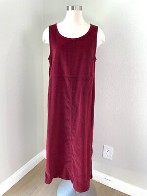Vintage LL Bean Womens 10 Petite Corduroy Midi Dress Burgundy Sleeveless |  eBay