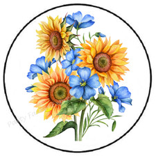 BLUE AND YELLOW FLOWERS ENVELOPE SEALS LABELS STICKERS PARTY FAVORS