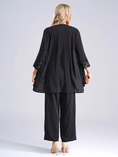 Womens 3 Piece Chiffon Pant Suits Tank Top Cardigan and Pants Evening Outfits - Picture 59 of 95