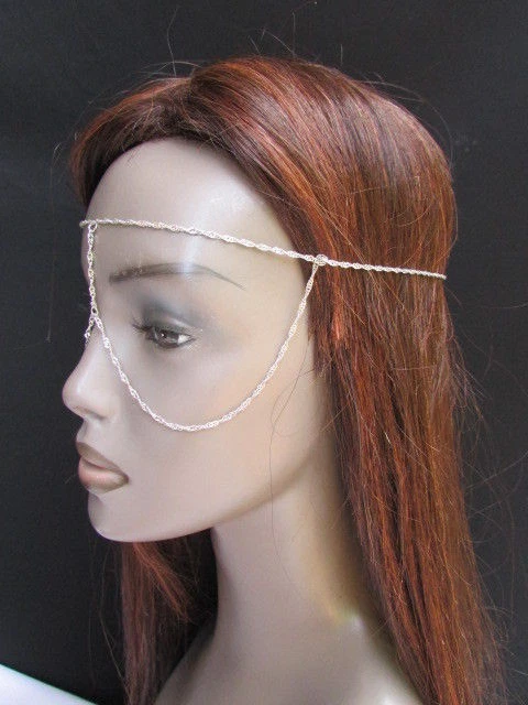 Donna Metallo Argento Maschera Lungo Testa Catena Moda Oreficeria Sole Eye Cover - Immagine 4 di 4