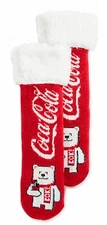 New COCA-COLA Ladies COZY SHERPA SLIPPER SOCKS GRIPPER BOTTOM