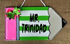 Personalize TEACHER PENCIL SIGN Name Plaque School Class Classroom Wall Hanger