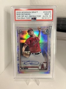2020 1st Bowman Chrome Reid Detmers Draft Refractor /499 PSA 9 Auto 10 Angels